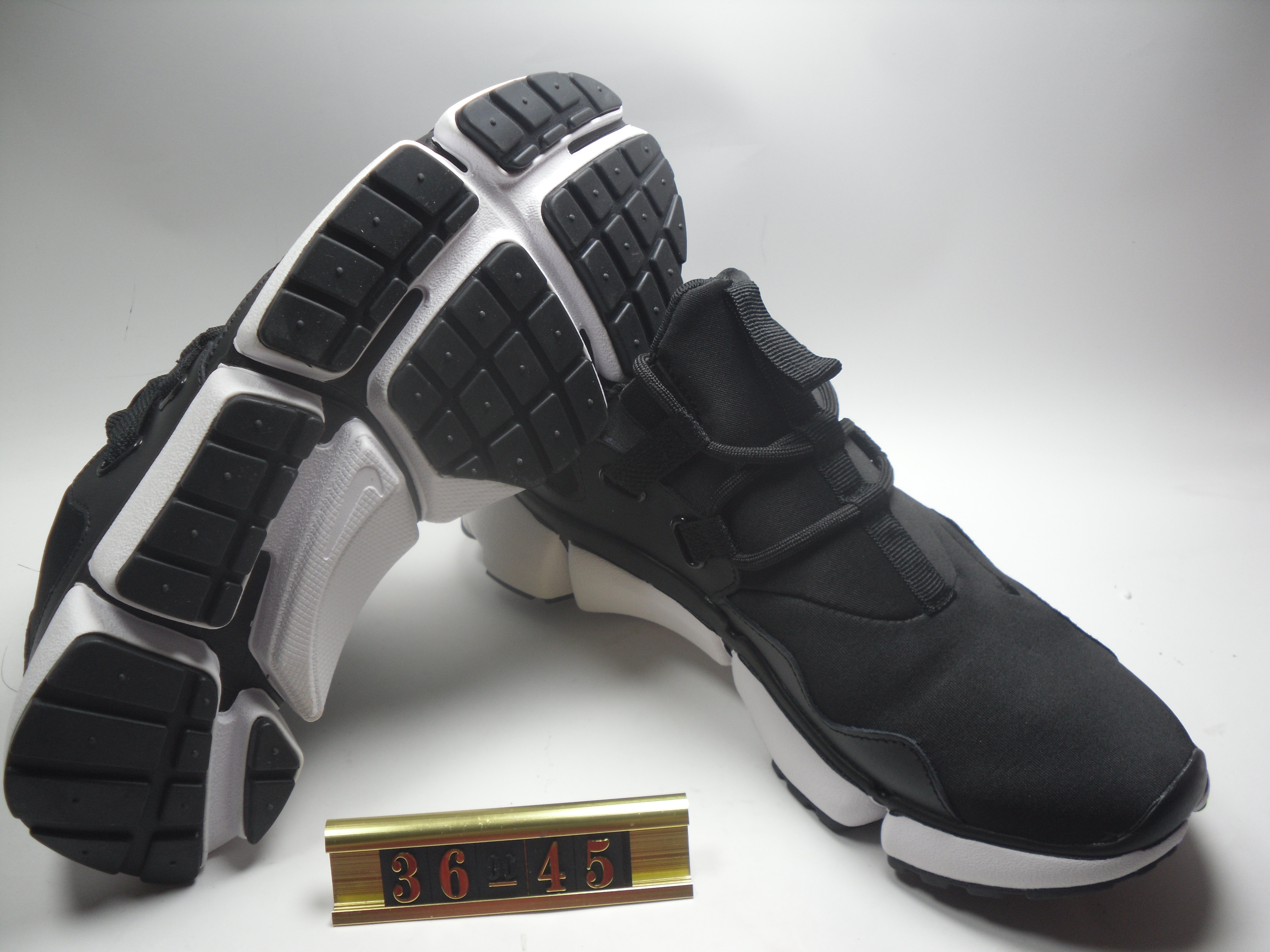 Women Nike Air Huarache 5 All Black White Shoes - Click Image to Close